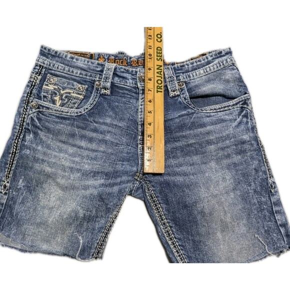 Rock Revival Ecton Slim Boot Denim Shorts Size 34 Distressed Cut-Off Jean Shorts - Picture 15 of 16